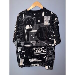 Cropp Fast & Furious All Over Print Graphic T-Shirt Mens Large Black White Tee